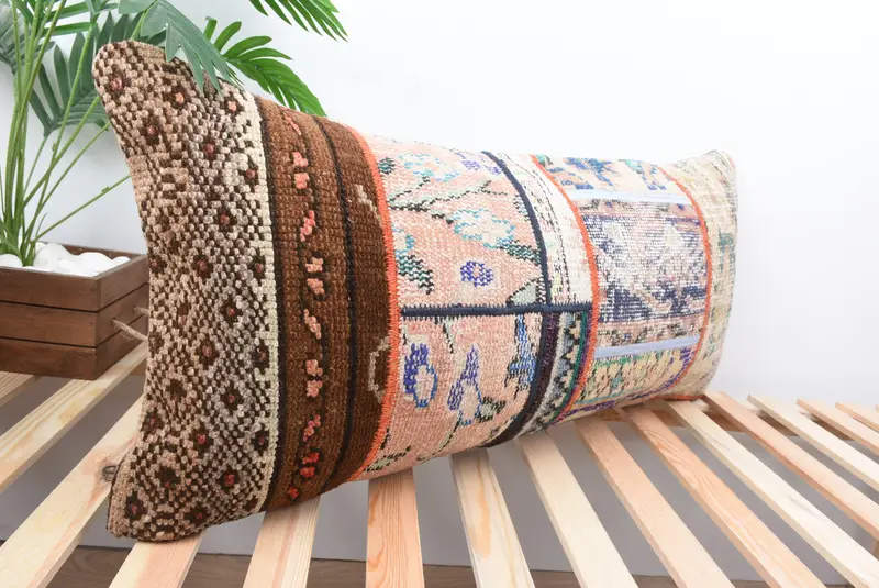 Turkish Kilim Pillow, Toss Pillow Sham, Handmade Throw Pillow, Turkish Pillow, Home Decor Pillow, Pillow Cover, 16x36 Blue Pillow Cover - 4