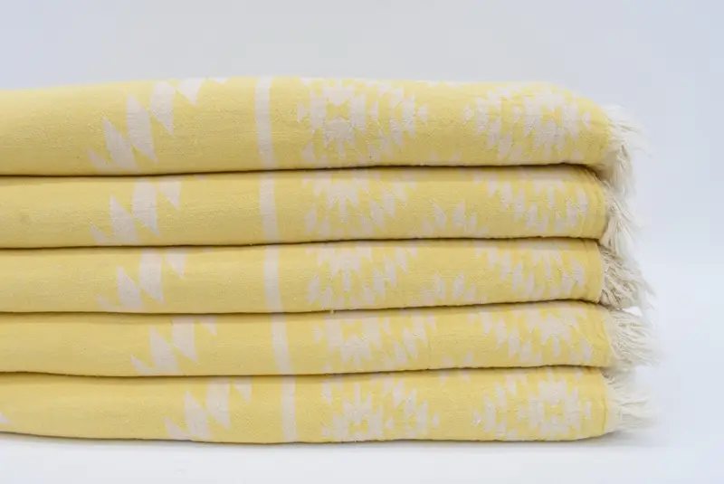 Personalized Wedding Gift Boxed Yellow Kilim Bath Towel, 70x36 Inches