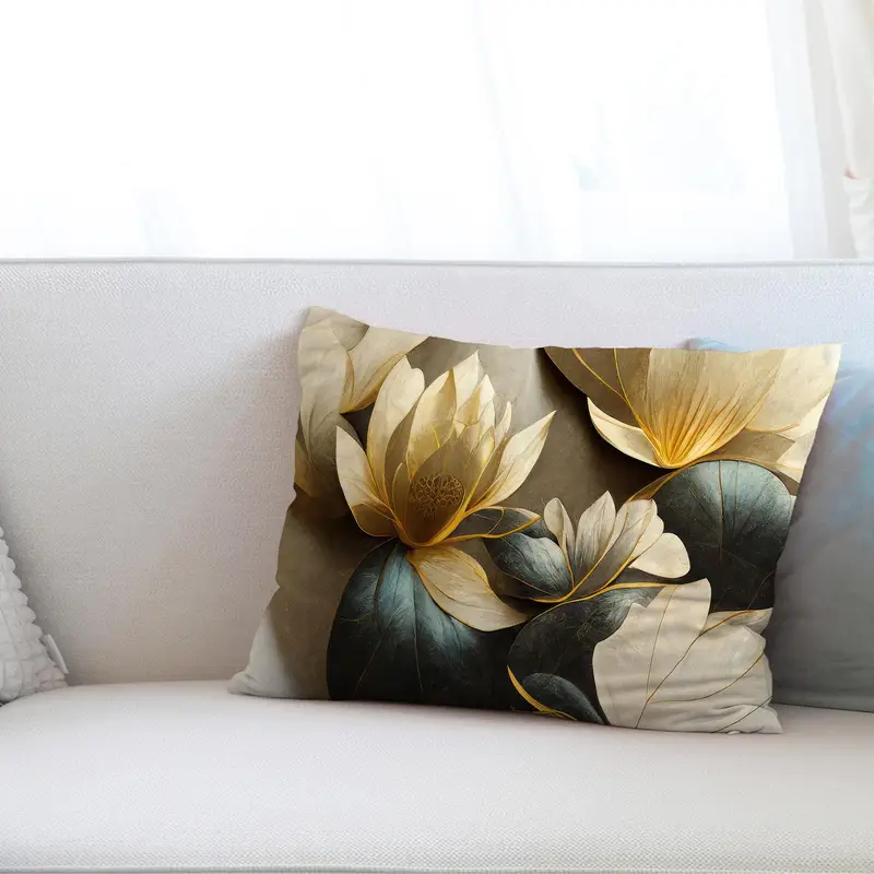 Kissen mit goldenem Blumendruck: Moderner Luxus-Wohndekor-Akzent