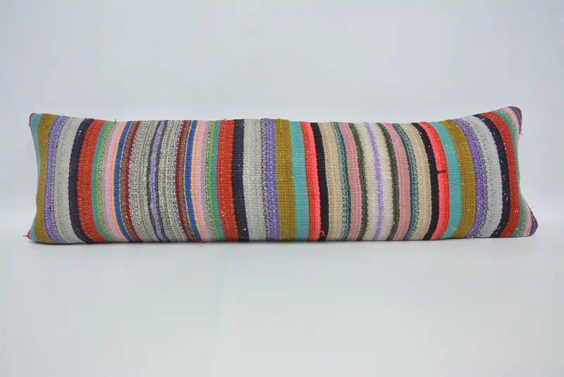 Blau & Rot gestreiftes Kissen, Vintage besticktes Wohndekor-Kissen