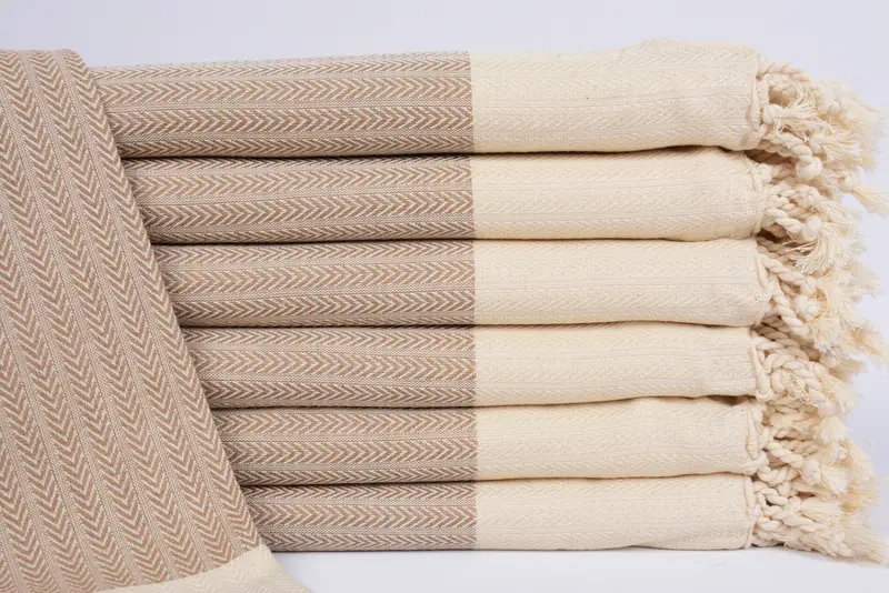 Turkish Cotton Beach Towel Brown Palm Design, 67x36 Inches