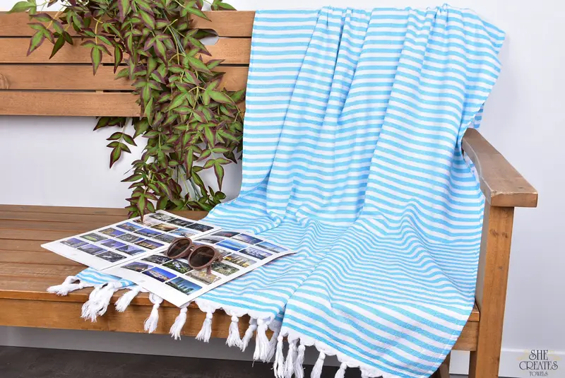 Turkish Towel Beach, 70x36 Cotton Terry Striped Towel, Christmas Gift, Quick-dry towel, Monogram Beach Towel, Best Friend Wedding Gift, Pool Towels - 3