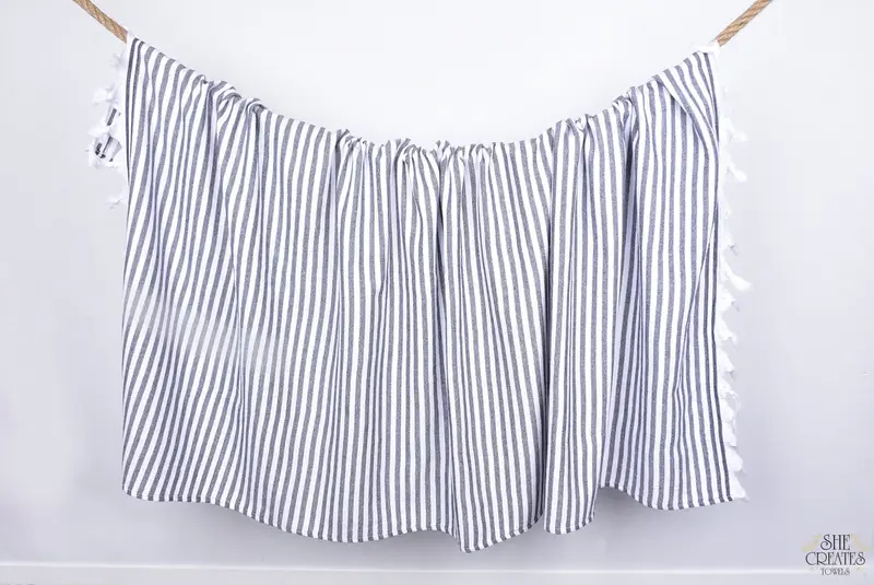 Turkish Towel Beach, 70x36 Cotton Terry Striped Towel, Christmas Gift, Quick-dry towel, Monogram Beach Towel, Best Friend Wedding Gift, Pool Towels - 8