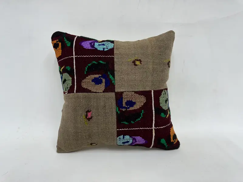 Pattern Throw Pillow Case, Throw Kilim Pillow, Car Cushion Cover, Handmade Kilim Cushion, Turkish Pillow, 18x18 Green Cushion, Cushion - 1