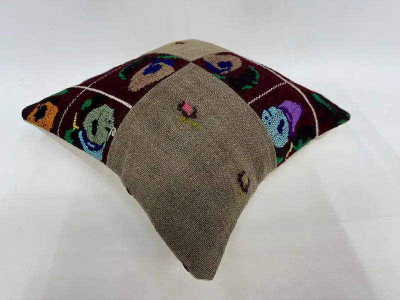 Pattern Throw Pillow Case, Throw Kilim Pillow, Car Cushion Cover, Handmade Kilim Cushion, Turkish Pillow, 18x18 Green Cushion, Cushion - 6