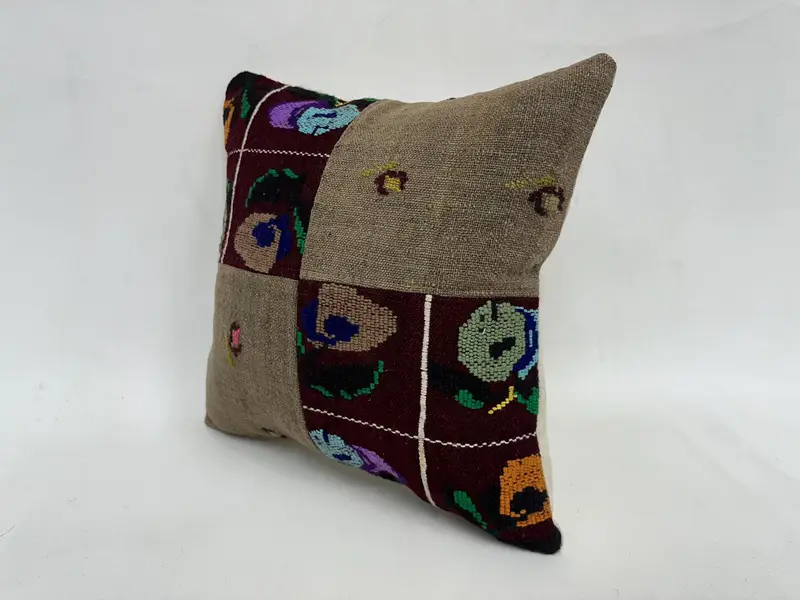 Pattern Throw Pillow Case, Throw Kilim Pillow, Car Cushion Cover, Handmade Kilim Cushion, Turkish Pillow, 18x18 Green Cushion, Cushion - 4