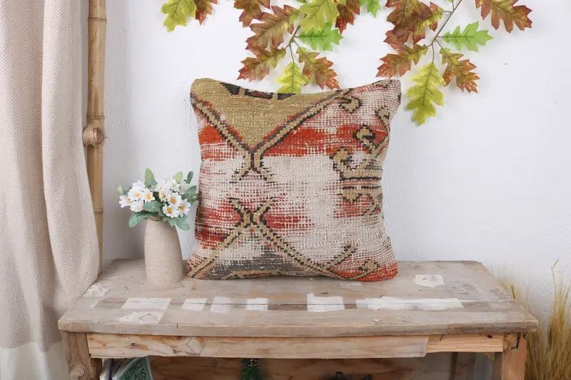 16x16 Green Cushion, Kilim Pillow Cover, Kilim Cushion Sham, Cushion Case, Home Decor Pillow, Farmhouse Cushion Cover, Decorative Throw Cushion Case - 1