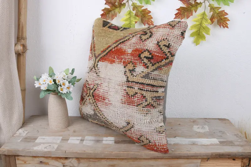 16x16 Green Cushion, Kilim Pillow Cover, Kilim Cushion Sham, Cushion Case, Home Decor Pillow, Farmhouse Cushion Cover, Decorative Throw Cushion Case - 4