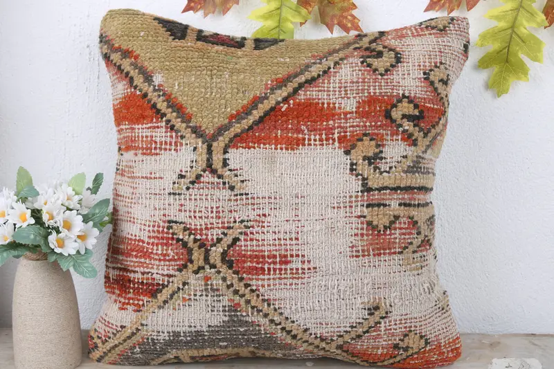 16x16 Green Cushion, Kilim Pillow Cover, Kilim Cushion Sham, Cushion Case, Home Decor Pillow, Farmhouse Cushion Cover, Decorative Throw Cushion Case - 2