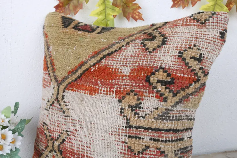 16x16 Green Cushion, Kilim Pillow Cover, Kilim Cushion Sham, Cushion Case, Home Decor Pillow, Farmhouse Cushion Cover, Decorative Throw Cushion Case - 5