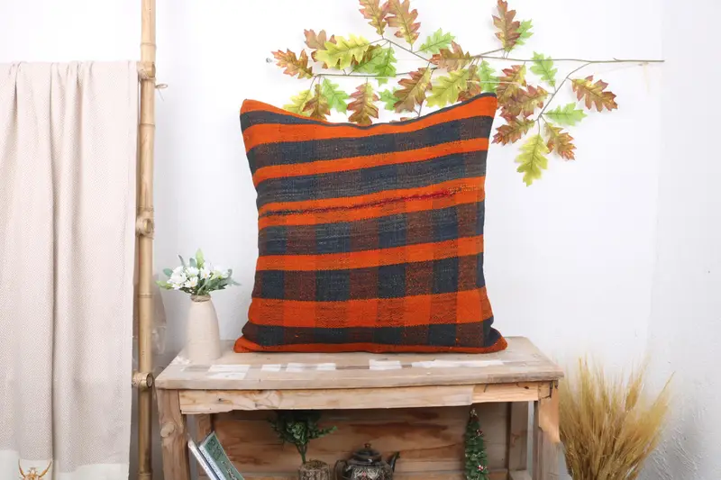 Handmade Throw Cushion Cover, Home Decor Pillow, Pillow for Sofa, Vintage Kilim Pillow, Traditional Pillow Case, Pillow Case, 24x24 Orange Pillow - 1