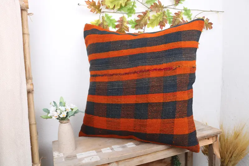 Handmade Throw Cushion Cover, Home Decor Pillow, Pillow for Sofa, Vintage Kilim Pillow, Traditional Pillow Case, Pillow Case, 24x24 Orange Pillow - 4