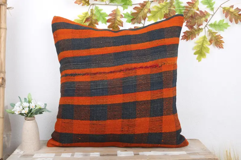 Handmade Throw Cushion Cover, Home Decor Pillow, Pillow for Sofa, Vintage Kilim Pillow, Traditional Pillow Case, Pillow Case, 24x24 Orange Pillow - 2