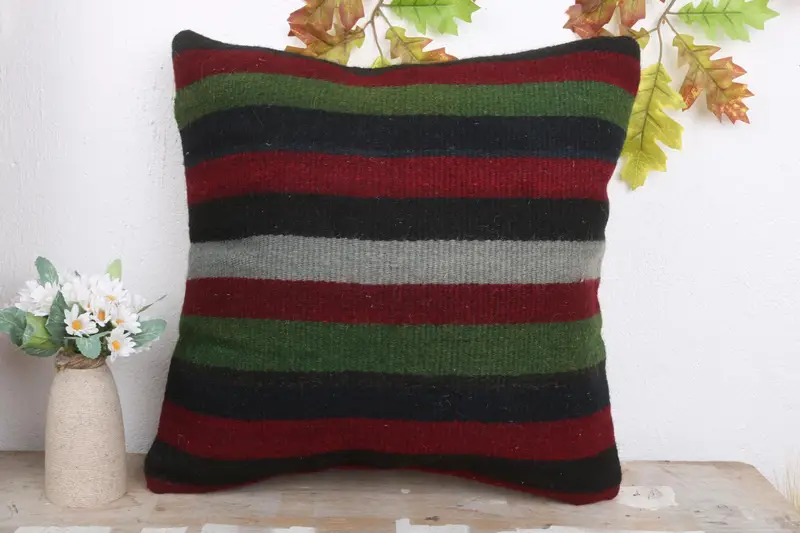 Ethnical Kilim Rug Pillow, 18x18 Red Pillow Sham, Crochet Pattern Pillow, Gift Pillow, Pillow Cover, Interior Designer Pillow - 2