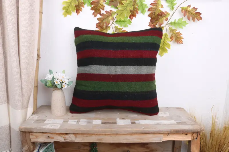 Ethnical Kilim Rug Pillow, 18x18 Red Pillow Sham, Crochet Pattern Pillow, Gift Pillow, Pillow Cover, Interior Designer Pillow - 1