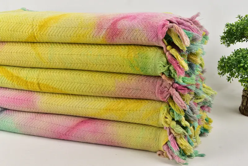 Turkish Blanket, Bedspread, 92x68 Cotton Tie Dye Chevron Towel, Turkish Throw Blanket, Best Friend Gift, Oversized Beach Towel, Bridal Shower Gift - 3