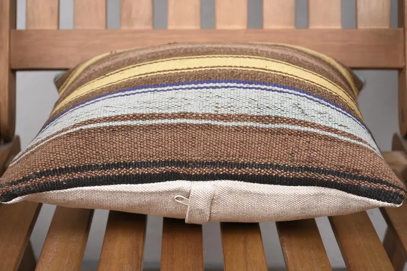 Ethnic Throw Cushion Case, Kilim Pillow, Ethnical Kilim Rug Pillow, Vintage Cushion Cover, 14x14 Yellow Pillow, Boho Pillow Sham Cover, Pillow Case - 5