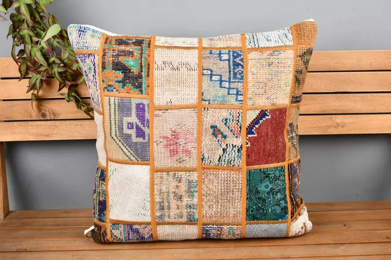 Vintage Kilim Throw Pillow, Cushion Cover, 24x24 Beige Cushion Case, Home Decor Pillow, One Of A Kind Pillow Case, Gift Pillow, Seat Cushion - 6