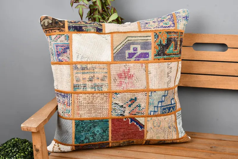 Vintage Kilim Throw Pillow, Cushion Cover, 24x24 Beige Cushion Case, Home Decor Pillow, One Of A Kind Pillow Case, Gift Pillow, Seat Cushion - 1