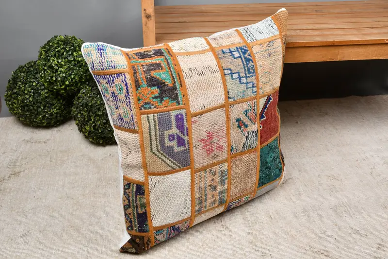 Vintage Kilim Throw Pillow, Cushion Cover, 24x24 Beige Cushion Case, Home Decor Pillow, One Of A Kind Pillow Case, Gift Pillow, Seat Cushion - 7