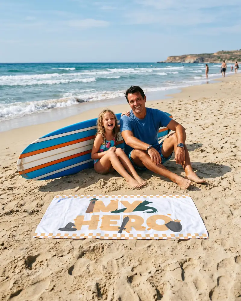 Personalized Best Dad Beach Towel, Father’s Day Gift for Dad, Blue Plaid Pool Towel, Summer Vacation Essential - 1