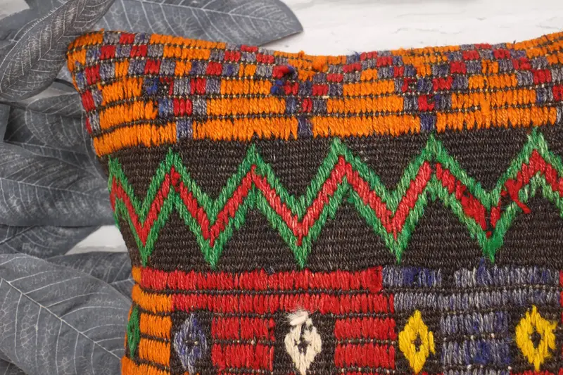 Patio Cushion Case, Pillow for Couch, 14x14 Orange Pillow Sham, Pillow, Turkish Kilim Pillow, Bright Pillow, Vintage Kilim Throw Pillow - 2