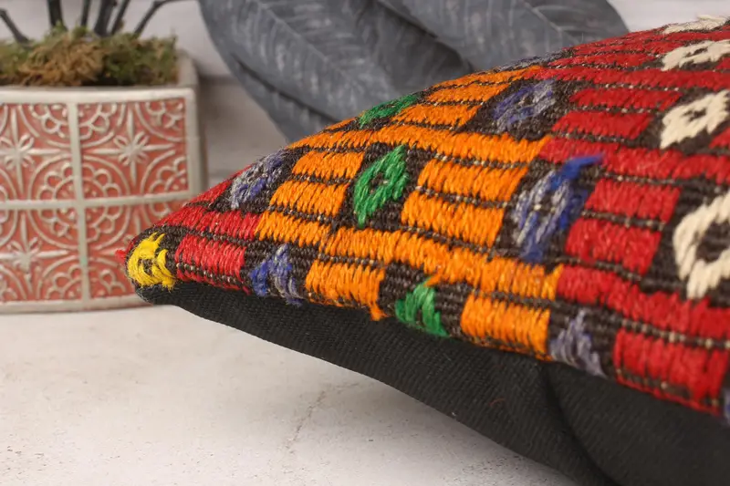 Patio Cushion Case, Pillow for Couch, 14x14 Orange Pillow Sham, Pillow, Turkish Kilim Pillow, Bright Pillow, Vintage Kilim Throw Pillow - 7
