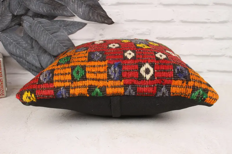 Patio Cushion Case, Pillow for Couch, 14x14 Orange Pillow Sham, Pillow, Turkish Kilim Pillow, Bright Pillow, Vintage Kilim Throw Pillow - 5