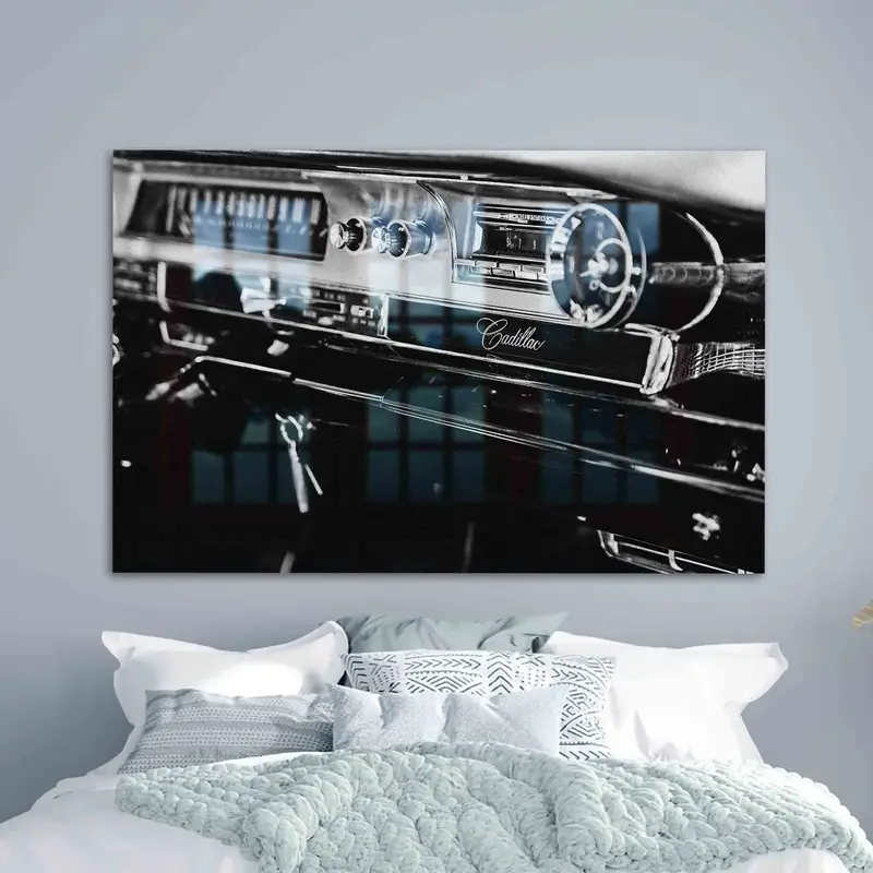 ヴィンテージ キャデラック プリント ガラス: エレガントなアンティーク カー デザイン
