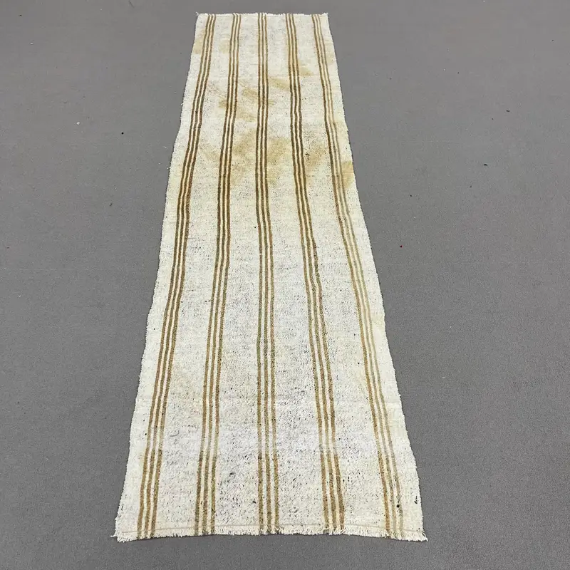 Elegant Beige Rug, 2.3x8.8 ft Abstract Design