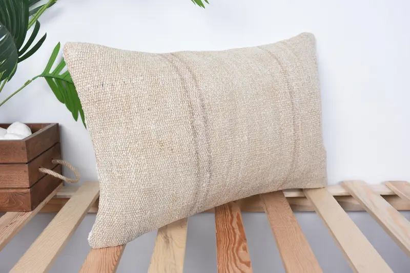 Ethnical Kilim Rug Pillow, Bohemian Cushion Cushion, Antique Pillows, Art Deco Pillow Cover, Kilim Pillow, Cushion Case, 12x20 Beige Pillow Sham - 4