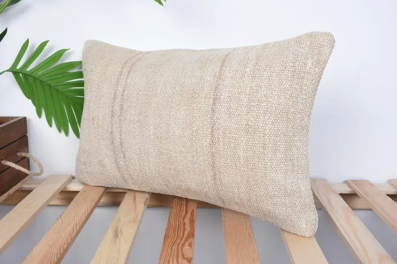 Ethnical Kilim Rug Pillow, Bohemian Cushion Cushion, Antique Pillows, Art Deco Pillow Cover, Kilim Pillow, Cushion Case, 12x20 Beige Pillow Sham - 5