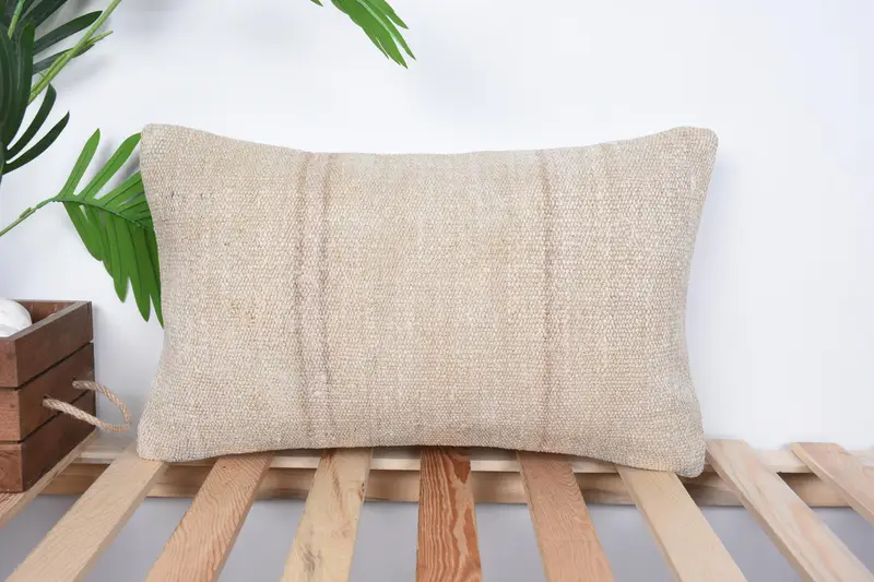 Ethnical Kilim Rug Pillow, Bohemian Cushion Cushion, Antique Pillows, Art Deco Pillow Cover, Kilim Pillow, Cushion Case, 12x20 Beige Pillow Sham - 1