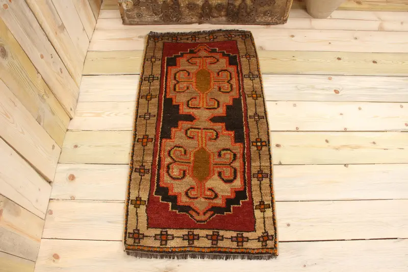 ハンドメイド 0.1x3.2 フィート ラグ、ブラウン & オレンジ オンブレ