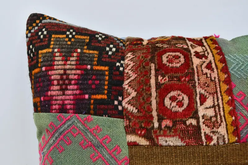 Kilim Cushion Sham, Ethnical Kilim Rug Pillow, Pillow Case, 24x24 Green Pillow Case, Boho Pillow Sham Cover, Ottoman Cushion Cover - 2