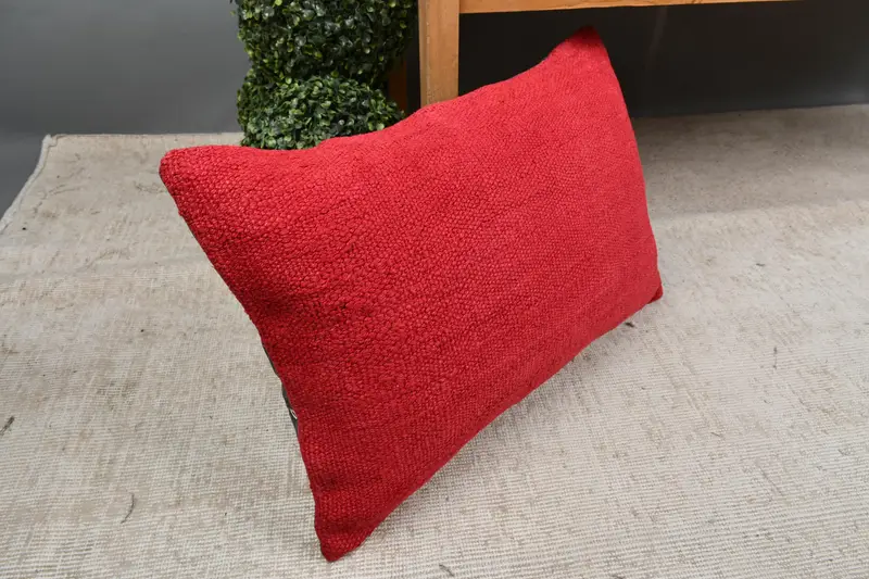 Traditional Pillow Sham, Vintage Kilim Throw Pillow, Cushion, Pillow for Sofa, Knitted Cushion Cover, 16x24 Red Pillow, Throw Kilim Pillow - 7
