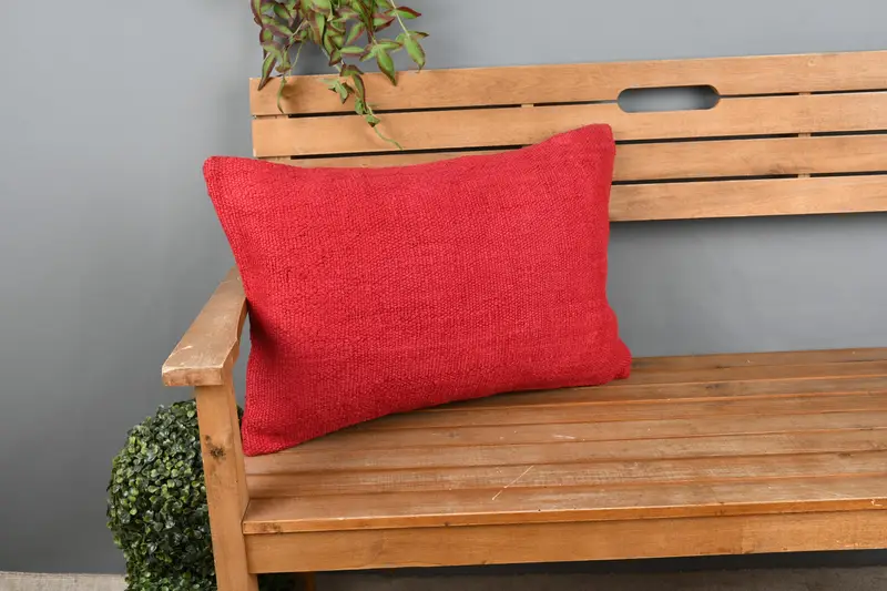 Traditional Pillow Sham, Vintage Kilim Throw Pillow, Cushion, Pillow for Sofa, Knitted Cushion Cover, 16x24 Red Pillow, Throw Kilim Pillow - 1