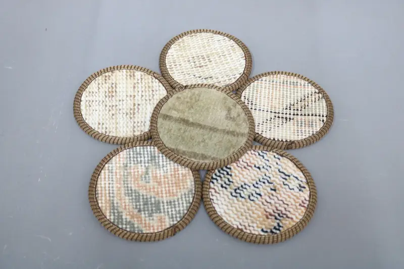 Bohemian Beige & Bronze Round Coaster, Non-Slip Bohemian Coaster