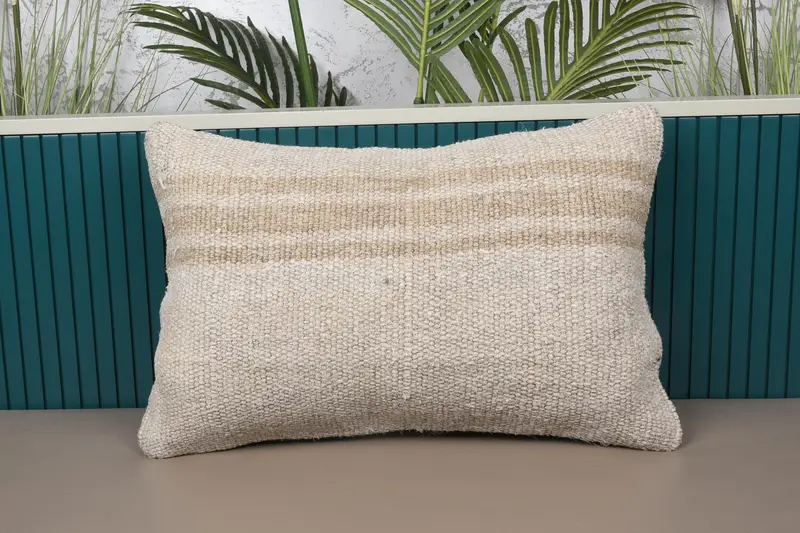 Beige & Bronze gestreiftes Kissen, handgemachtes Leinen-Wurfkissen