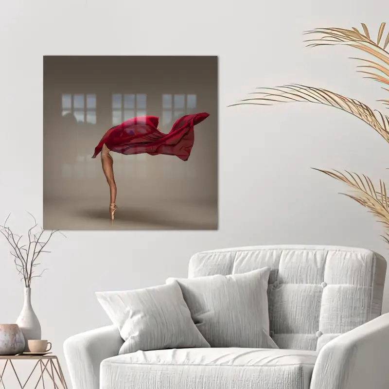 Zarif Kırmızı Dans Kadın Baskılı Cam - Modern Elegance