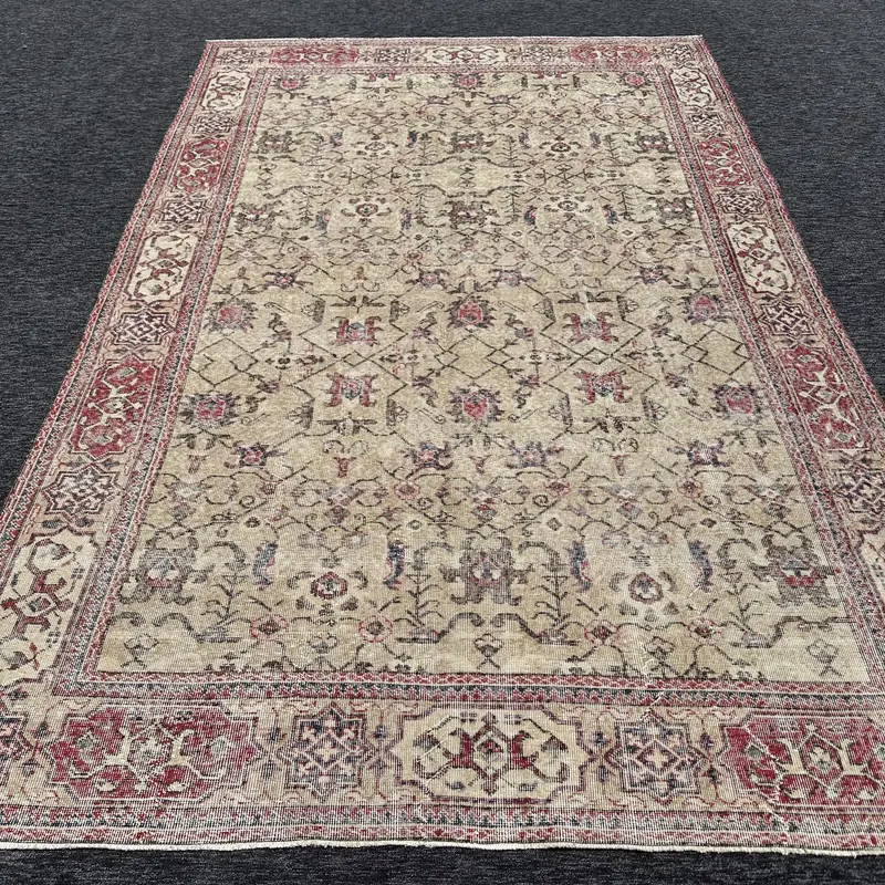 Zarif Bej Halı, Kırmızı Desenli 0,6x10,1 ft