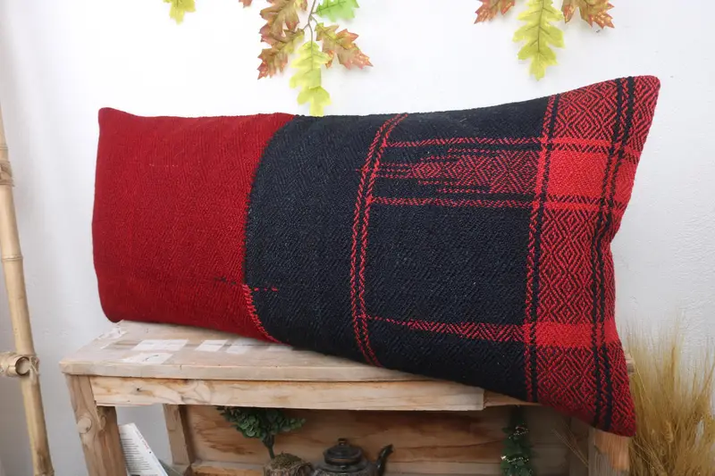 Vintage Kilim Pillow, Pillow for Couch, 16x36 Red Pillow Sham, Gift Pillow, Sofa Pillow, Muted Pillow Sham, Natural Pillow Case, Cushion - 4