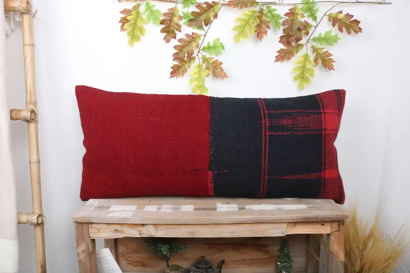Vintage Kilim Pillow, Pillow for Couch, 16x36 Red Pillow Sham, Gift Pillow, Sofa Pillow, Muted Pillow Sham, Natural Pillow Case, Cushion - 1