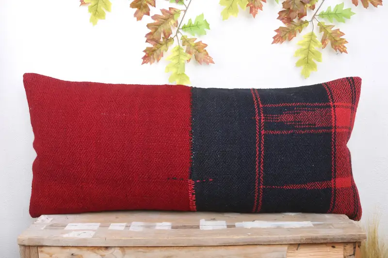 Vintage Kilim Pillow, Pillow for Couch, 16x36 Red Pillow Sham, Gift Pillow, Sofa Pillow, Muted Pillow Sham, Natural Pillow Case, Cushion - 2