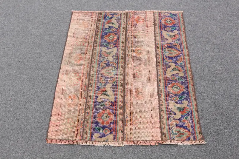 Rot-blau gestreifter Teppich, 2,9 x 3,4 Fuß, einzigartiges Design