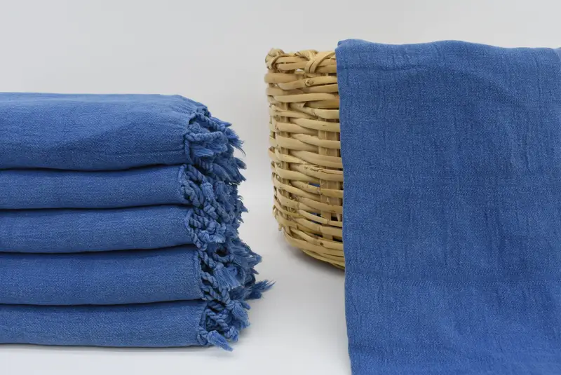 Beach Towel Handmade Organic Cotton Blue Stripes, 63x36 Inches