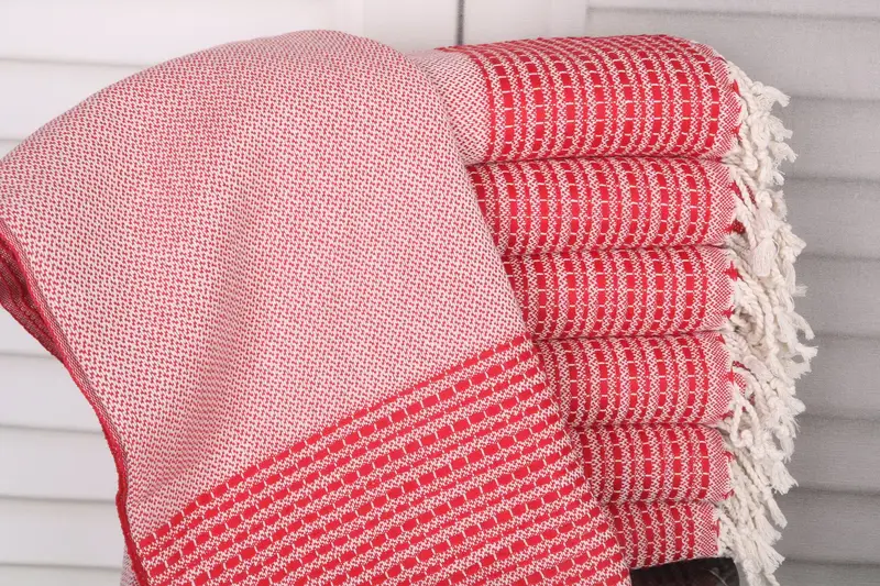 Turkish Bath Towel Red Cotton Striped, 36x69 Inches