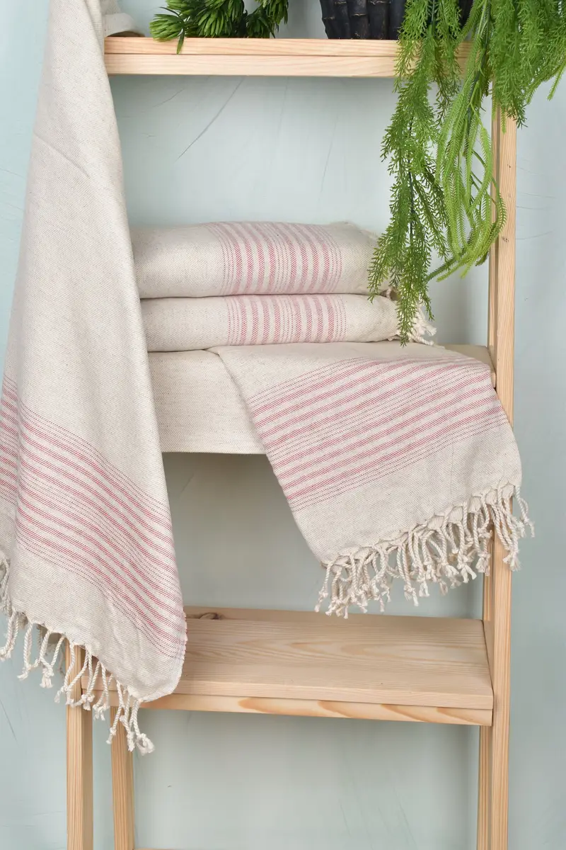 68x40 Linen Striped Towel, Large Turkish Towel, Organic Cotton Towel, Embroidered Turkish Towel, Custom Gifts, Turkish hand towel, Custom Gift - 6