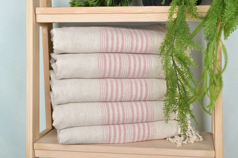 68x40 Linen Striped Towel, Large Turkish Towel, Organic Cotton Towel, Embroidered Turkish Towel, Custom Gifts, Turkish hand towel, Custom Gift - 2