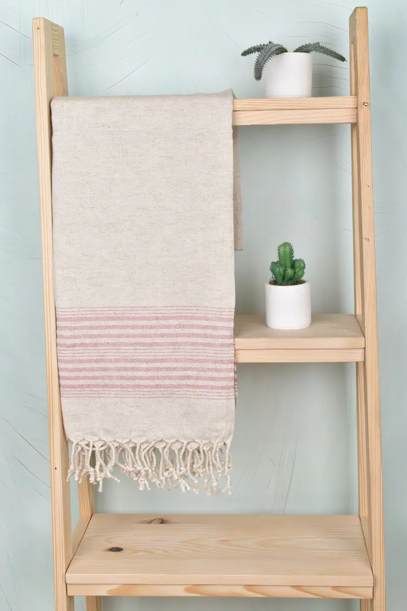 68x40 Linen Striped Towel, Large Turkish Towel, Organic Cotton Towel, Embroidered Turkish Towel, Custom Gifts, Turkish hand towel, Custom Gift - 8